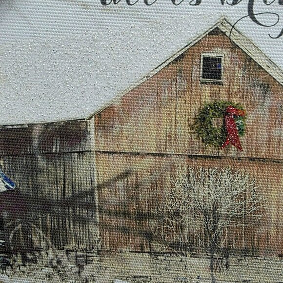 Rustic Winter Barn Picture Canvas Wall Art Frame Christmas Holiday Poynter Gift - Picture 2 of 8